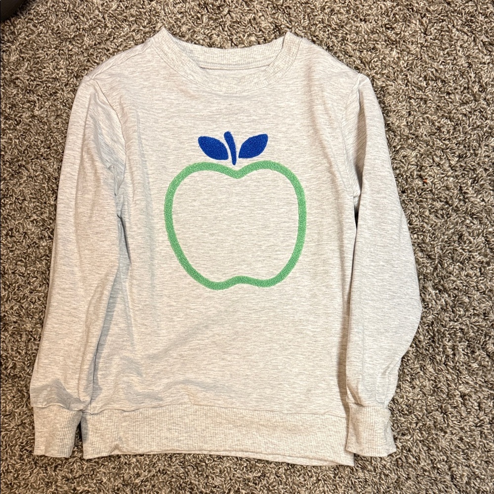 Little Sleepies Kids Gray Sweatshirt with Green and Blue Apple Design